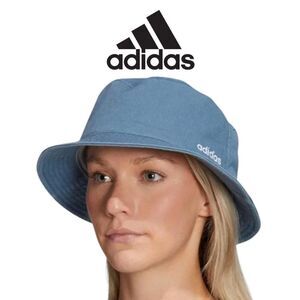 Adidas Women's Essentials Cotton Bucket Hat Cap  Blue/White OS